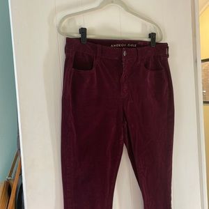 American Eagle Maroon Corduroy Hi-Rise Jegging